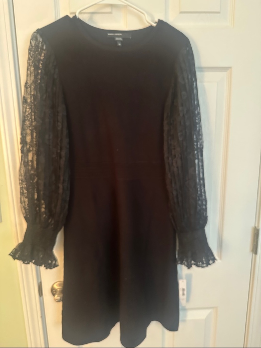 Maggy London Breanna Black Long-Sleeve Lace-Sleeve A-Line Dress